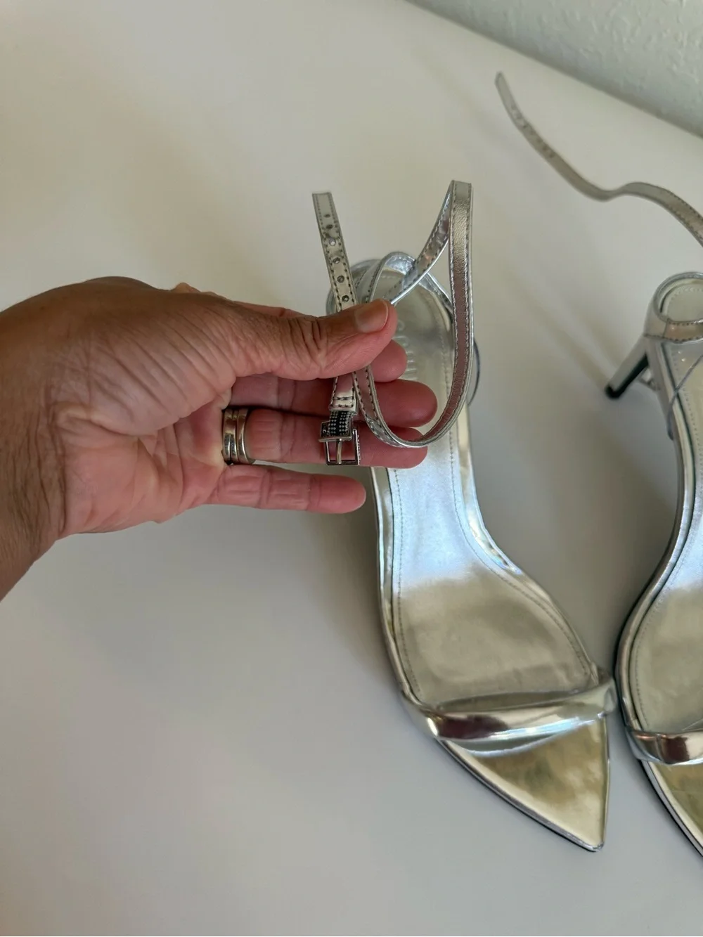 SCHUTZ Metallic Silver Pointed Heels
